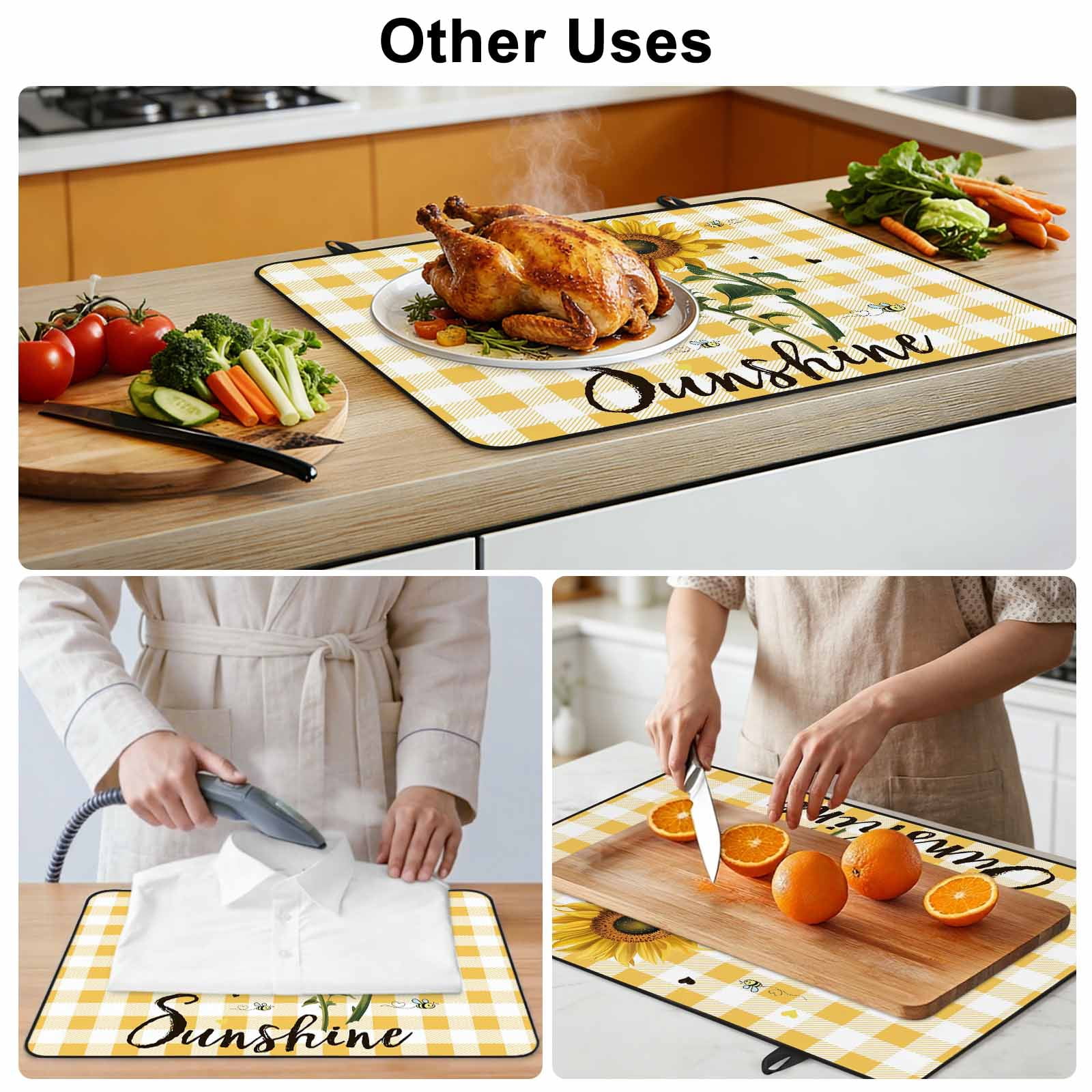 Sunflower Stove Top Cover for Electric Stove, Heat-proof & Non Slip Glass Top Stove Cover Protector, Yellow Plaid Lattice You Are My Sunshine Kitchen Flat Cooktop Rubber Mat 36x21 Inches