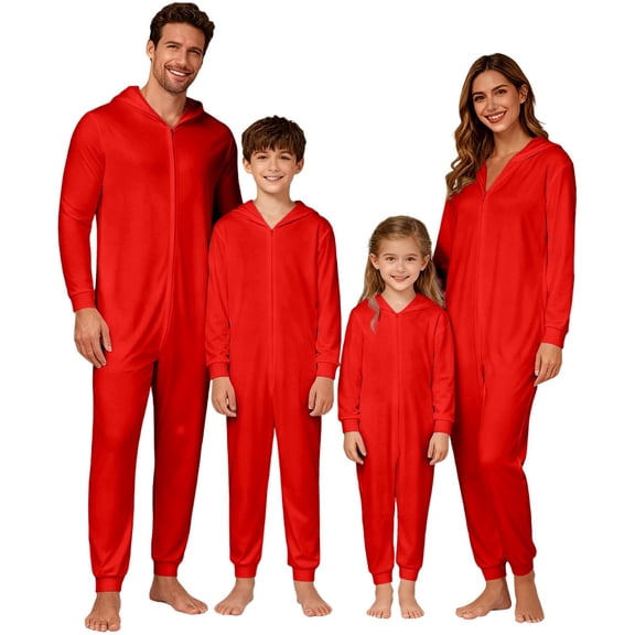 QTSHPN Christmas Family Pajamas Matching Set Hooded Zip up Festive Holiday Outfits Cozy Loungewear for Parents and Kids Pajamas