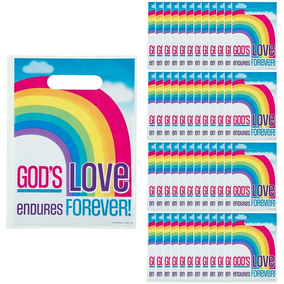 Fun Express 7 1/2" x 9" Bulk 50 Pieces Medium Religious God’s Love Endures Plastic Goody Bags