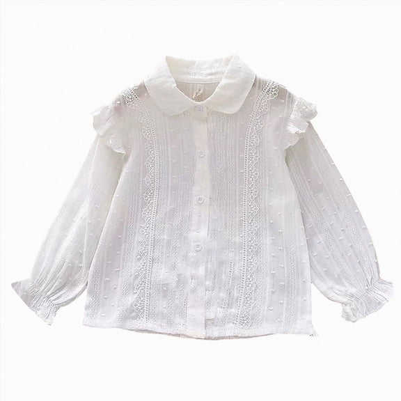CAUYDY Collared Shirts for Girls Teen Long Sleeve Button Down Ruffle Blouse, School Uniform Top for Graduation Photoshoot Clothes Clear Sizes 15 Years