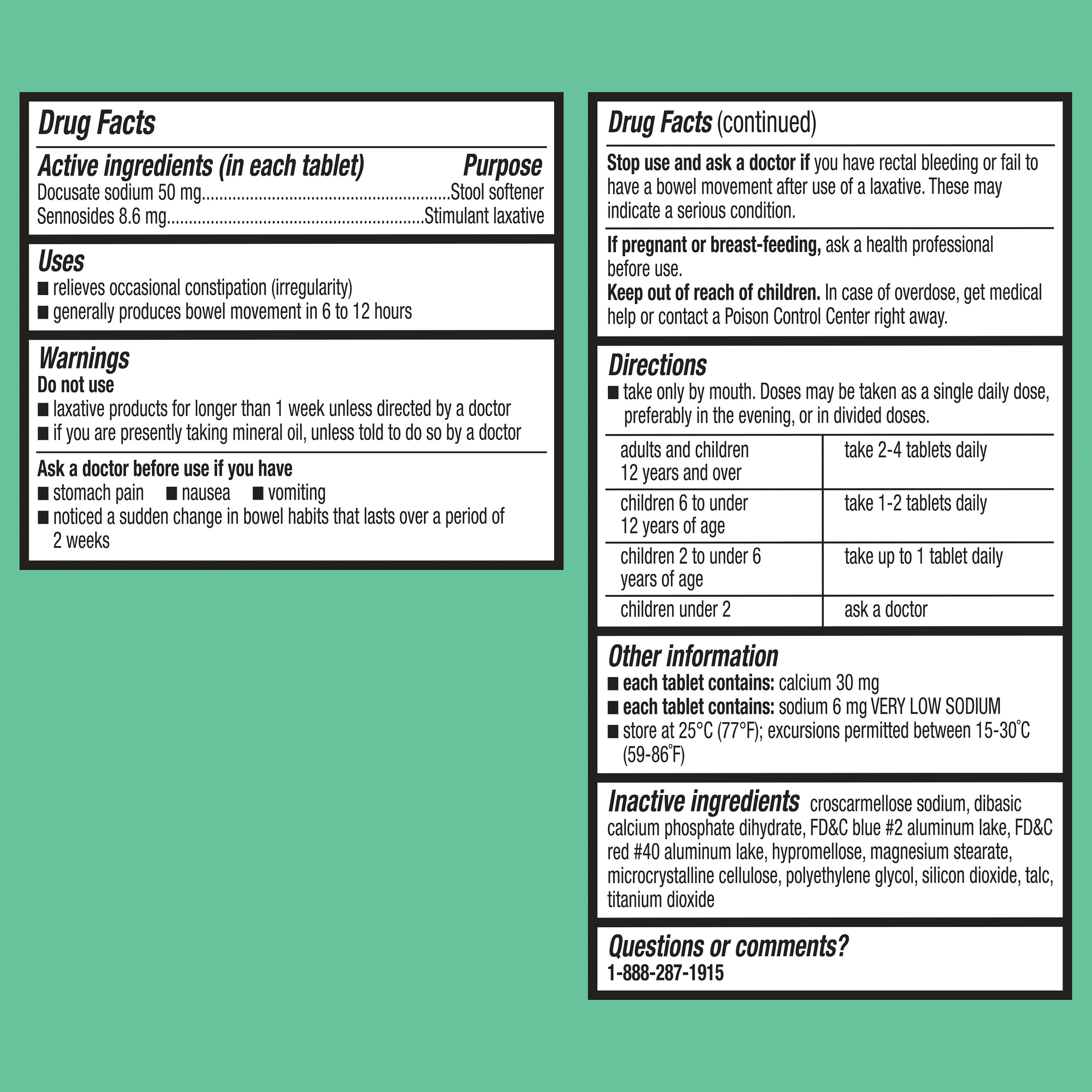Equate Stool Softener Plus Stimulant Laxative Tablets for Constipation, 240 Count, Compare to Colace® 2-IN-1 Active Ingredients