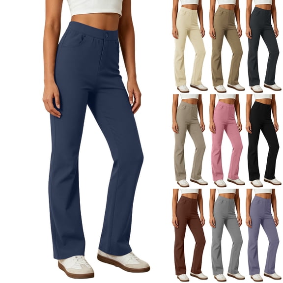 YHAJDS Women Wide Leg Yoga Pants Button Pocket Design Casual Fitness Long Bottoms