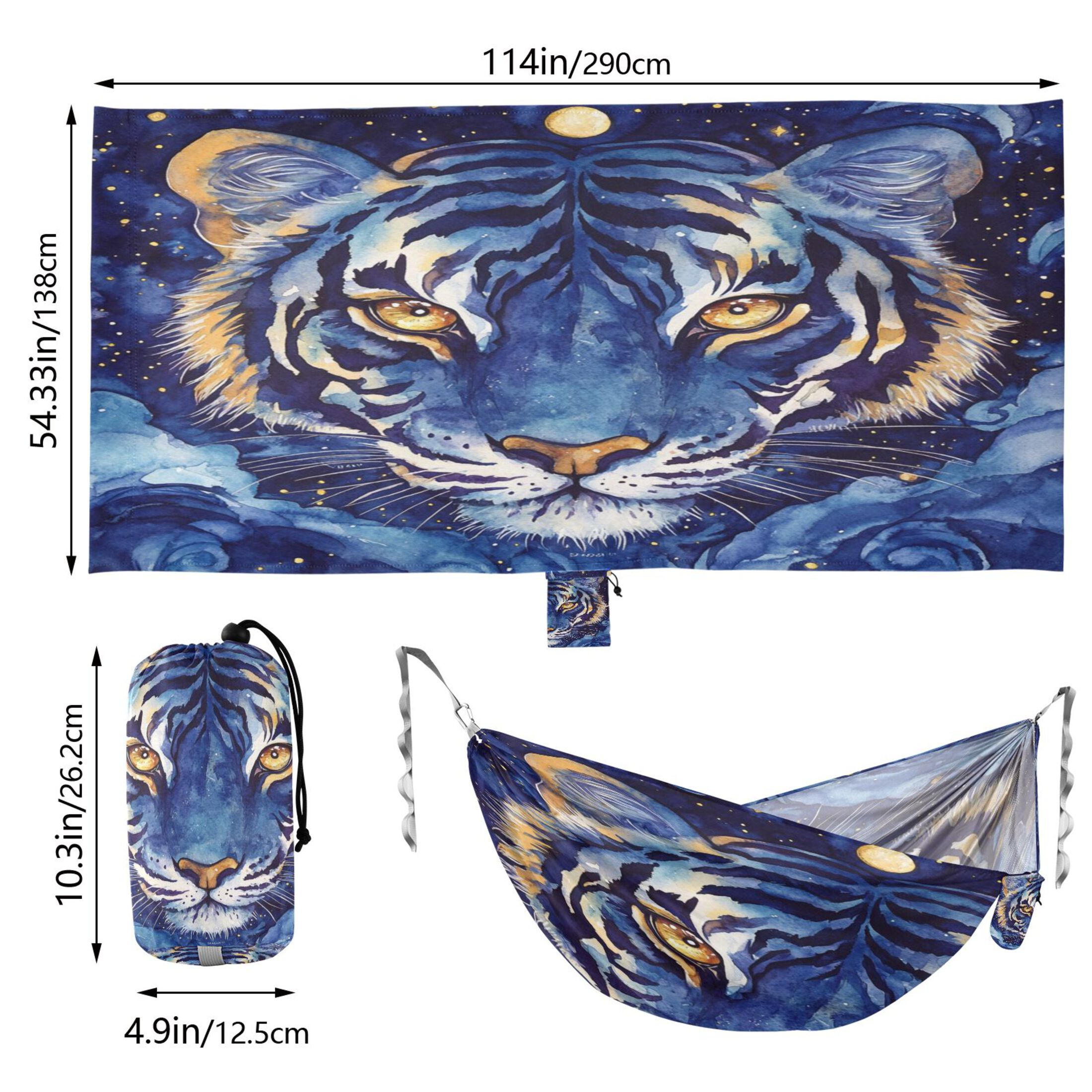 Hammock Camping Hammock Nylon Portable Hammock Travel Camping Hammock Blue Watercolor Tiger