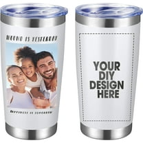 Personalized Custom Tumbler 20oz Stainless Steel Coffee Cup with Lid & Straw Double Wall Insulated Tumbler with Colorful Text Logo Photo
