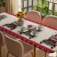 thumbnail image 3 of Christmas Truck Table Cloths for 8 Foot Rectangle Tables, Winter Pine Tree Xmas Snowflake Plaid on Linen Patio Waterproof Elastic Fitted Tablecloths, Washable Rectangular Table Cover for Camping, 3 of 8