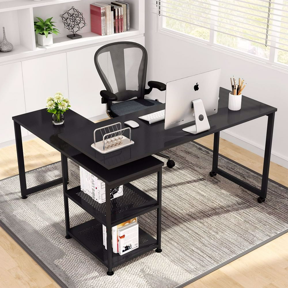 Tribesigns Reversible LShaped Desk, 360° Free Rotating Corner Computer