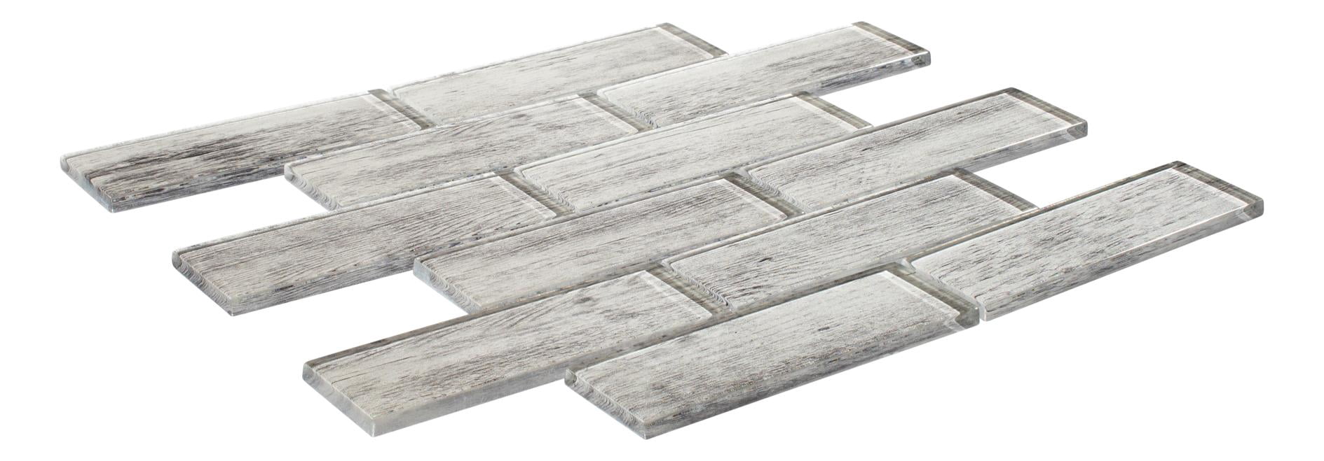 Migdal Kaspian Gray 2-in. x 6-in. Brick Joint Wood Look Glossy Glass Mosaic Wall and Floor Tile