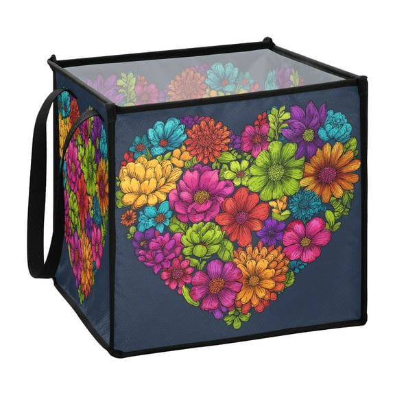 Home Organizer Foldable Fabric Storage Bin With Handle Lots Of Blooming Flowers