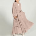 thumbnail image 2 of Girls Long Sleeve Tiered Maxi Dress with Belt & Pockets for Party Church, Beige, Sizes 5-6 to 13-14 Years,Size 11-12 T, 2 of 8
