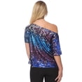 thumbnail image 2 of Womens Short Sleeve One Shoulder Sparkly Glitter Sequin Top Shirt, 2 of 5
