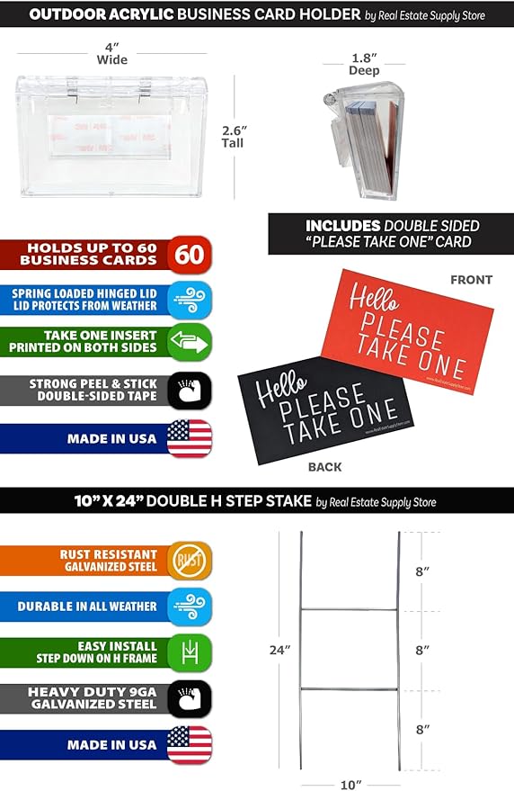 Neighborhood Real Estate Agent Map Pin Yard Sign Kit with Clear Acrylic Business Card Holder and Metal Yard Stake, Marketing Supply (Pack of 1, Neighborhood Agent Pin Sign Kit)