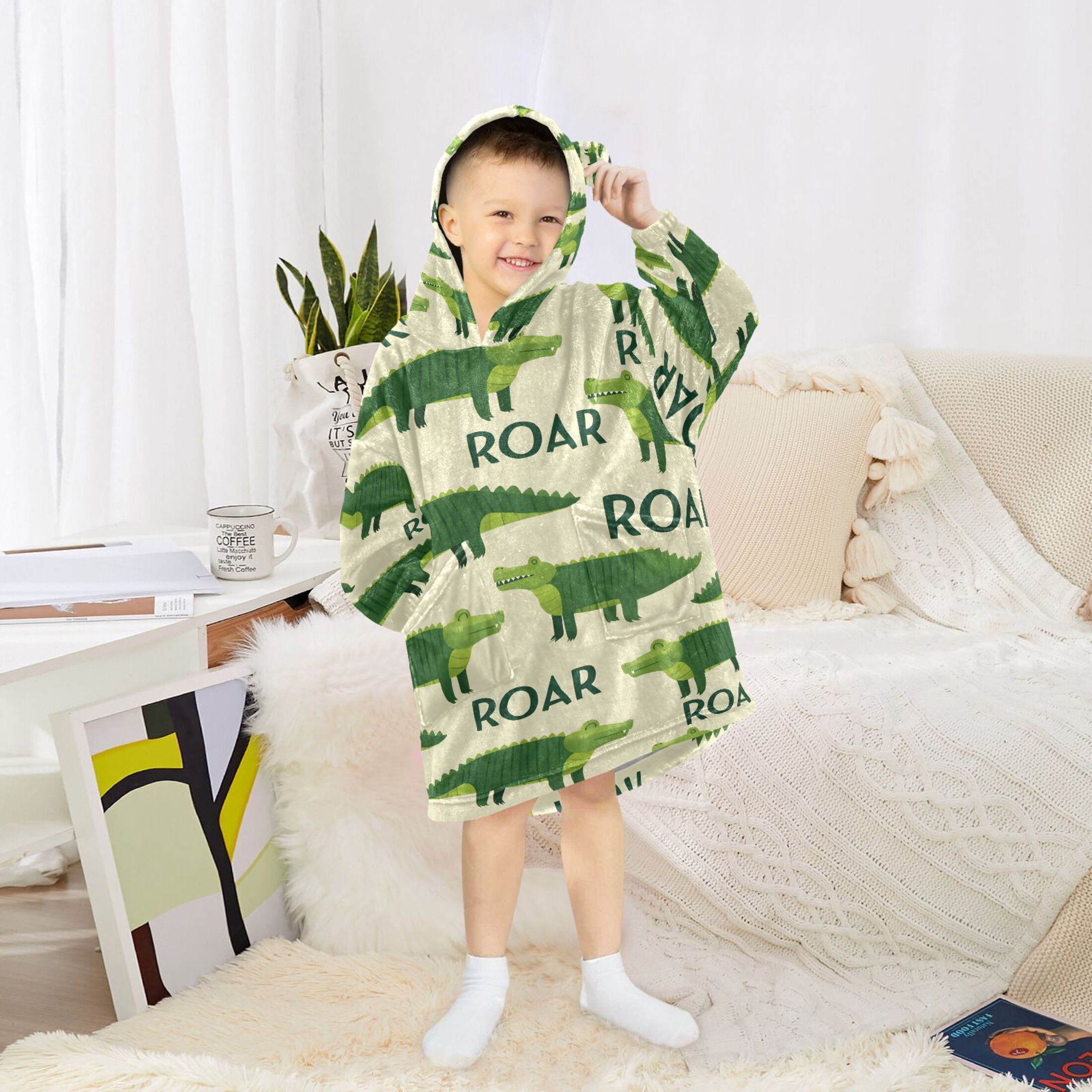 joogoo Wearable Blanket Hoodie for Crocodile Cartoon Oversized Sherpa Hooded 3-14 YR M