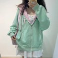 thumbnail image 6 of Tiweut Women's Y2K Cute Floral Hoodies Kawaii Zip Up Hoodies Cartoon Cat Embroidery Oversized Pullover Sweatshirt,A-Green,Green, 6 of 7