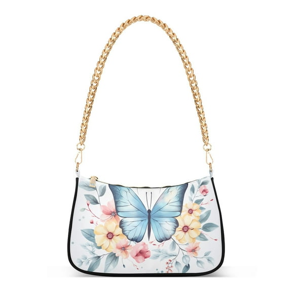 Butterflies and Flowers LeavesWomen Small Shoulder Bag Crossbody Tote Hobo Bags Purse Clutch Handbags with Chain Strap for Women