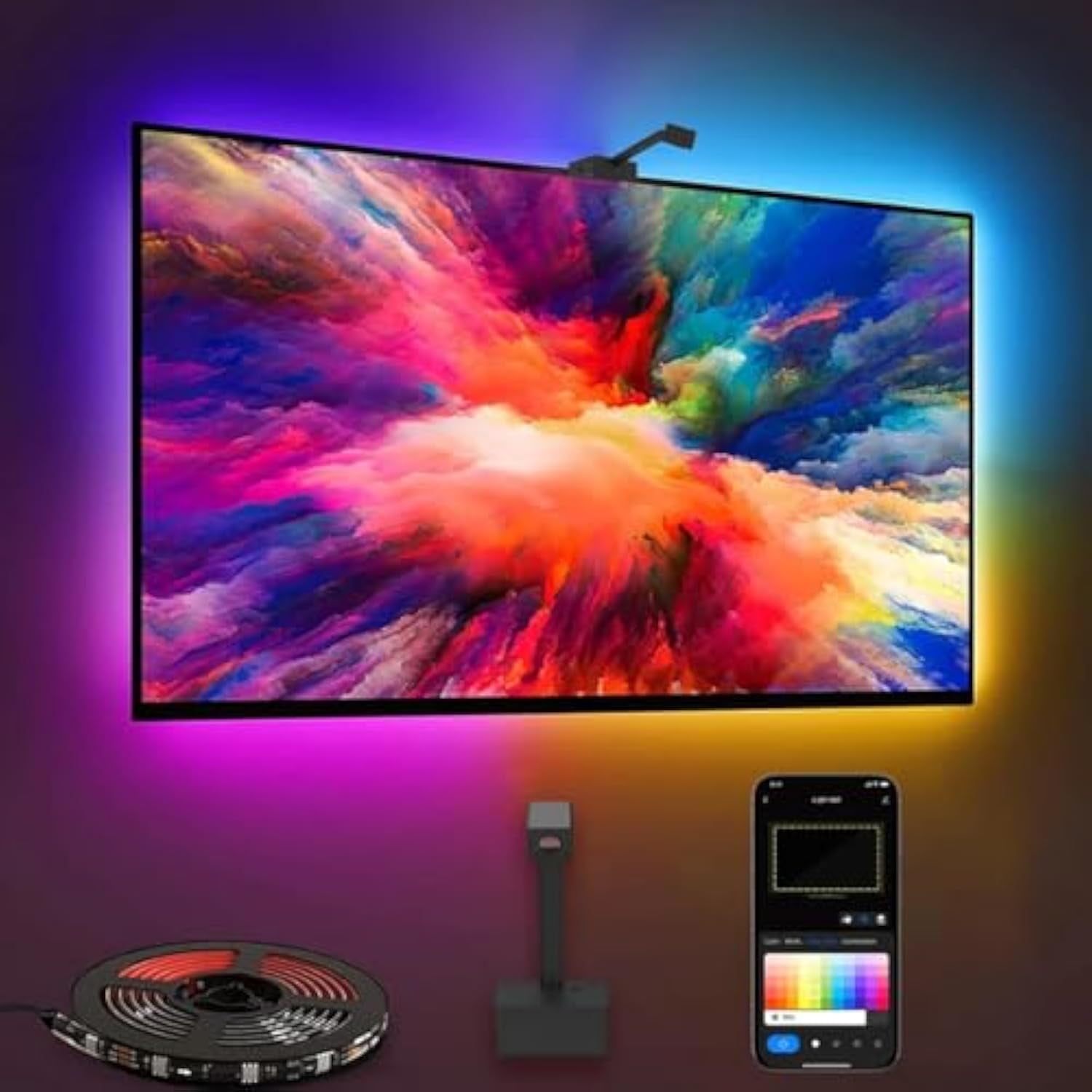 Striscia LED Glowsync HD Per Retro TV Con Sincronizzazione Schermo | App E Telecomando, Per TV 65-75 Pollici, Alimentazione USB