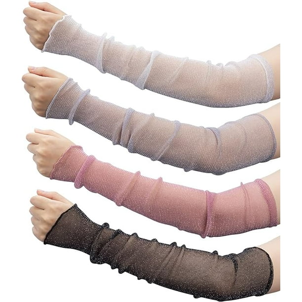 4 pares de mangas largas de malla para mujer, encaje ultrafino, protección solar UV, mangas de malla para brazos y piernas, guantes sin dedos, accesorios para fiestas, deportes al aire libre