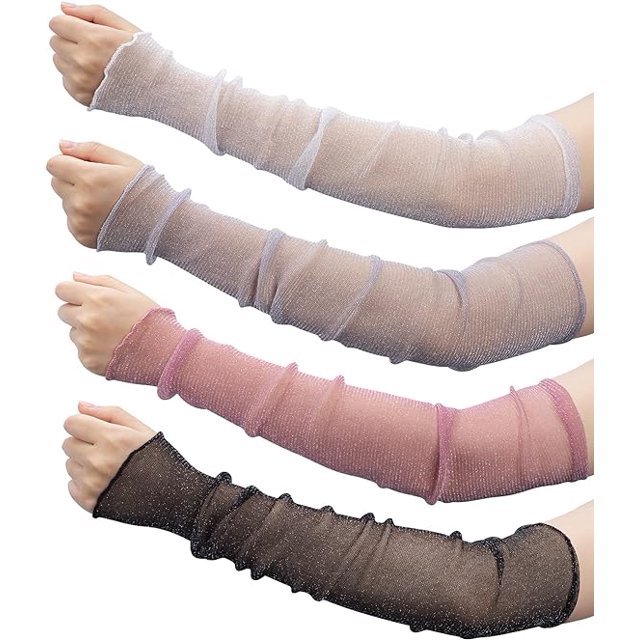 4 pares de mangas largas de malla para mujer, encaje ultrafino, protección solar UV, mangas de malla para brazos y piernas, guantes sin dedos, accesorios para fiestas, deportes al aire libre