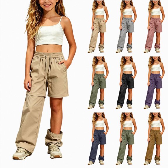WUANDIXFA Hiking Pants for Girls 5-14 Years Girls Cargo Pants High Waist Wide Leg Parachute Sweatpants Y2k Baggy Casual Lightweight Joggers Fashion Trousers with Pockets,Black,13-14 Years