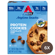 Atkins Chocolate Chip Protein Cookie, Protein Dessert, Rich in Fiber, Low Carb, Low Sugar, Keto Friendly, 6/4 Packs