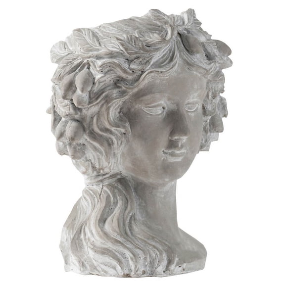 DEGUO Female Statue Head Cement Planter, 8" x 9" x 11.5", Unique Planter Pot for Indoor Outdoor Home Garden Decor-Gray