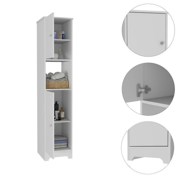 Xukmct Wood Bathroom Cabinet with 4 Inner Shelves and 1 Open Shelf, 2 Doors Storage Cabinet for Living Room, Bathroom, White