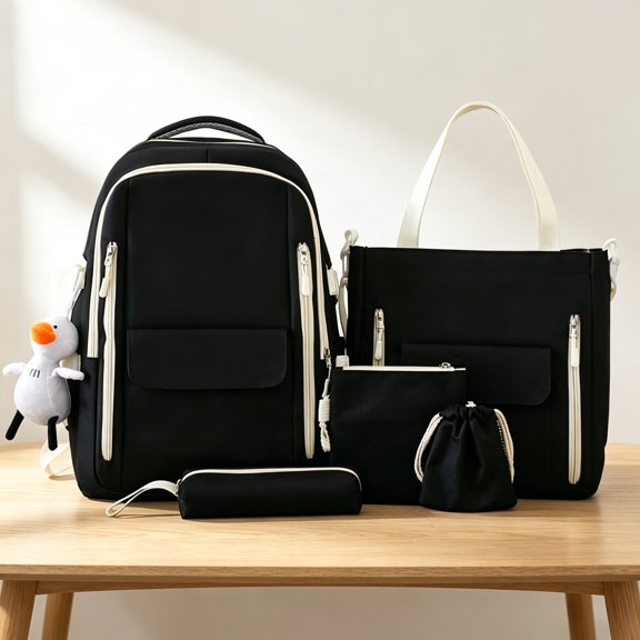 Stylish Campus Backpack Large Capacity for Everyday Use Daypack with Modern Design for School Work Daily Commute (Set of 5)