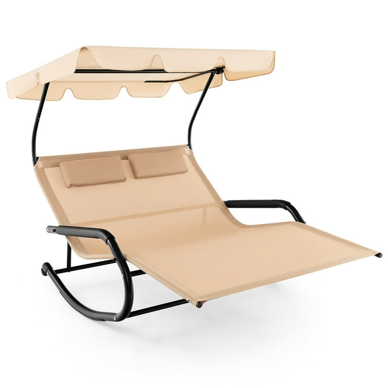 Gymax Double Rocking Chaise Lounge, 2-Person, Adjustable Canopy