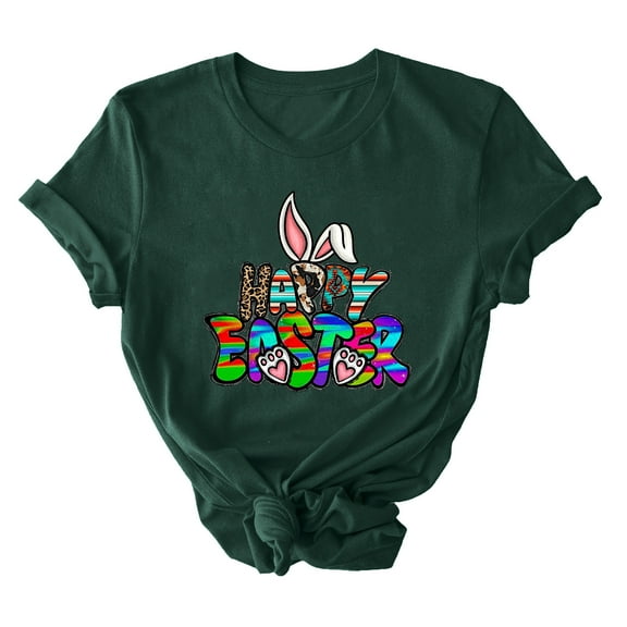 Lovskoo 2024 Women's Printed Round Neck Short Sleeved T-shirt Loose Top Olive Green-L