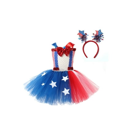 

JYYYBF Kids Girls 4th of July Dress America Flag Sleeveless Backless Tutu Dress Independence Day Patriotic Clothes+Hair Hoop