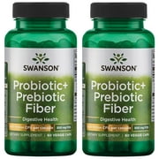 Swanson Prebiotic + Probiotic Fiber Supplement, Helps Support Digestive System & Immune Health, 500 mg FOS, 60 Veggie Capsules, 2-Pack