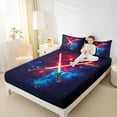 thumbnail image 4 of jejeloiu Lightsaber Twin Sheet Sets,Abstract Lightning Twin Fitted Sheet,Red Black Blue Flat Sheet For Boys Kids,Microfiber Bedroom Decor,3-Piece, 4 of 7