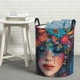 thumbnail image 6 of Gukieu Bohemian Colorful Flower Woman Print Round Dirty Clothes Bag, Waterproof Standing Home Bathroom Storage Basket Car Trunk Storage Bag-Small, 6 of 6
