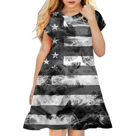 

KI-8jcuD Girls Fashion Dress Independence Day for Children Toddler 4Th Of July 3D Graphic Printed Girls Short Sleeve Kids Casual Soft Party Princess Dress Dress Up Clothes for Little Girls 4 Years G