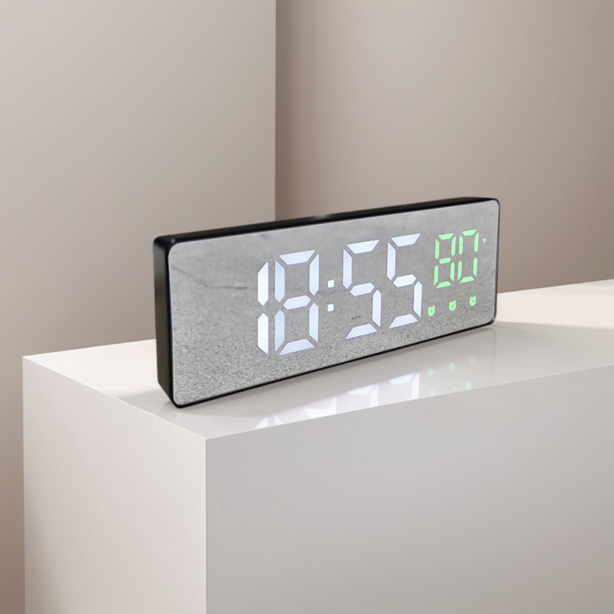 Unique Bargains Mirror Alarm Clock with Triple Alarm Functions 6.3"L x 1"W x 2.4"H