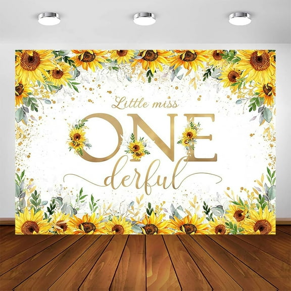 Sunflower 1st Birthday Backdrop for Girl Little Miss Onederful Party Decorations Photography Background Gold Sprinkle Sunflower Baby First Birthday Party Decorations Banner Supplies Photo Booth Props