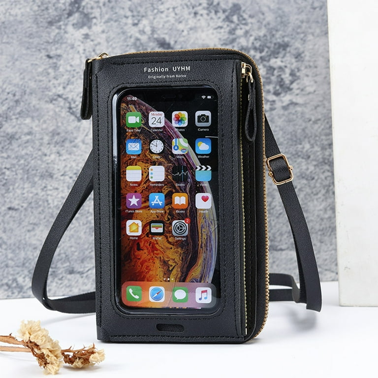 Crossbody cell phone online purse with touchscreen window