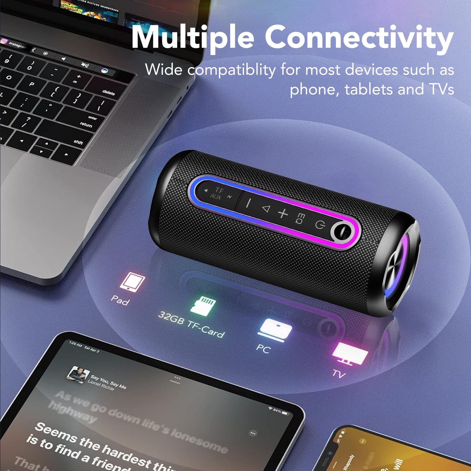 Portable Bluetooth Speaker IPX7 Waterproof Wireless Speaker with 30W Powerful Speaker 24Hrs Playtime Colorful Flashing Lights TWS Wireless Pairing for Outdoor/Party/Beach/Travel/Gifts