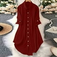 thumbnail image 2 of FRSASU Women's 3/4 Length Sleeve Tunic Tops Solid Color Lapel T Shirts Button Long Blouses Wine, 2 of 6