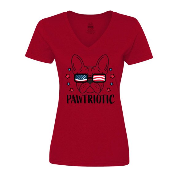 Inktastic Pawtriotic with French Bulldog  in American Flag Sunglasses Women's V-Neck T-Shirt