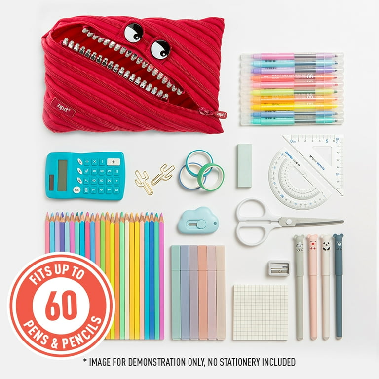 ZIPIT Grillz Big Storage Pencil Case, Red, Holds 60 Pens, One Long
