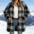 thumbnail image 2 of ZZkhGO Women's Winter Plaid Button‑Front Lapel Velvet Winter Jacket with Side Pockets Mid‑Length Double‑Sided Warm Coat, 2 of 6