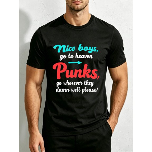 Punk Rock Style Mens Crewneck T Shirt Loose Fit 100 Percent Cotton Fashion Versatile Soft Comfortable Fabric Suitable for Daily Wear And Holiday Gifts Nice Boys Go to Heaven Punks