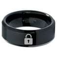 thumbnail image 2 of Tungsten Privacy Padlock Lock Band Ring 8mm Men Women Comfort Fit Black Beveled Edge Polished, 2 of 4