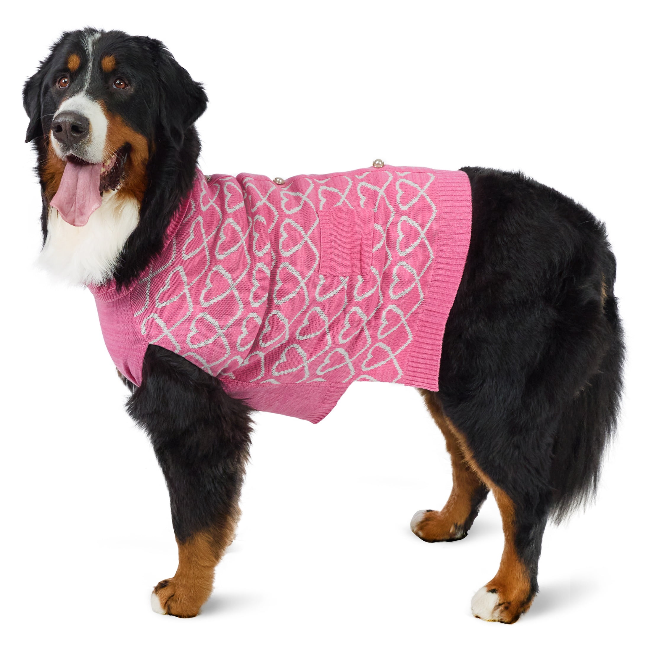 Vibrant Life Hearts & Pearl Buttons Dog Sweater, Pink, XL, Among Other English Mastiff, Great Dane