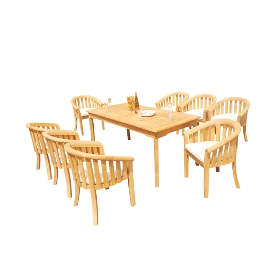 Grade-A Teak Dining Set: 8 Seater 9 Pc: 71" Rectangle Table And 8 Lenong Arm Chairs Outdoor Patio WholesaleTeak #51LN1609