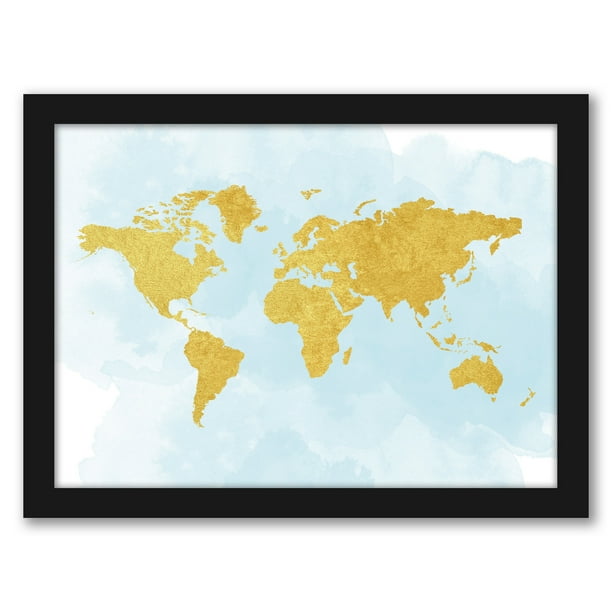 americanflat world map 3 by peach gold black frame wall art walmart com