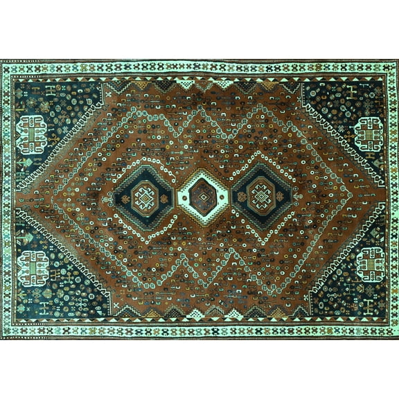 Ahgly Company Machine Washable Indoor Rectangle Persian Turquoise Blue Traditional Area Rugs, 5' x 7'