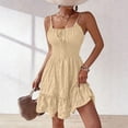 thumbnail image 7 of VBVC Women's Square Neck Smocked Mini Dress,Ladies Spaghetti Strap Ruffle Hem Tiered Dress,Summer Cotton-Linen Beach and Vacation Wear For Women,Beige,S-2XL, 7 of 7