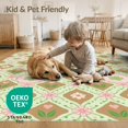 thumbnail image 4 of ODIKA 2'x3' Light Green Diamond Lattice Floral Bow Washable Throw Rug Vintage Geometric Trellis With Dotted Borders And Botanical Motifs In for Hallway, Study Room, Non-Slip Low Profile, Flatwoven, 4 of 7