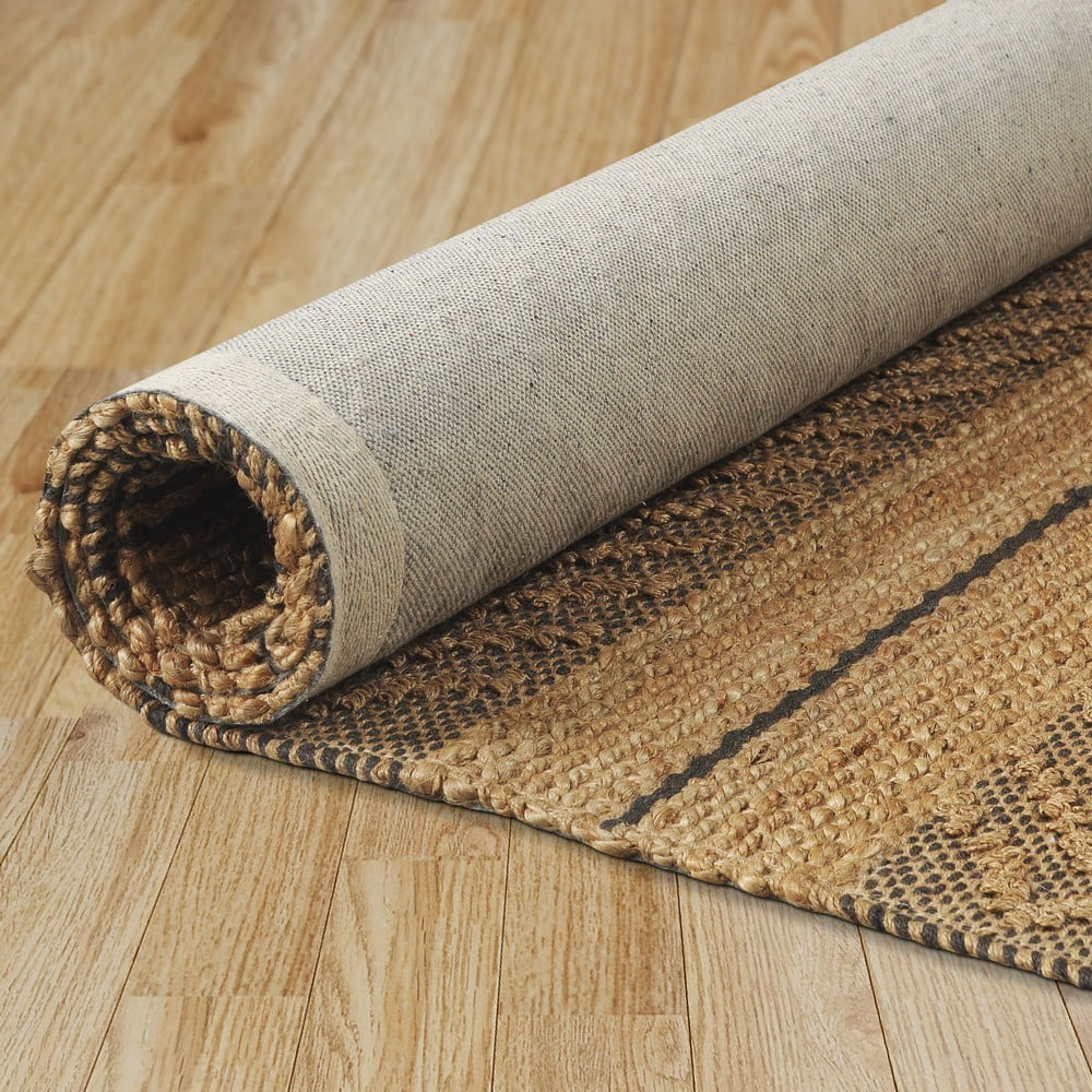 Woven Paths Tan and Black Geometric Farmhouse Organic Jute Indoor Area Rug